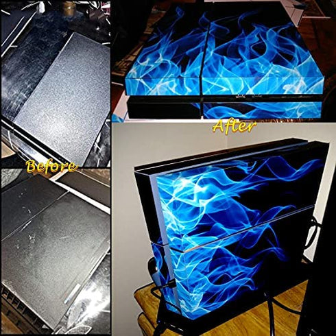 Decal Skin for Ps4, Whole Body Vinyl Sticker Cover for Playstation 4 Console and Controller (Include 4pcs Light Bar Stickers) (PS4, hot fire Blue)