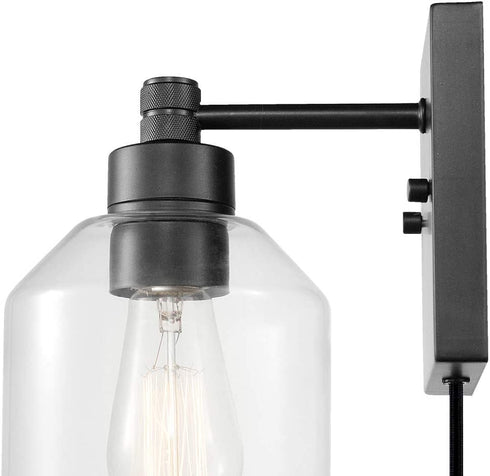 Globe Electric 51551 Middleton 1-Light Plug-in or Hardwire Wall Sconce, Dark Bronze, Clear Glass Shade, 6ft Black Fabric Covered Cord, Inline On/Off Rocker Switch