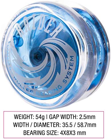 Yomega Raider - Professional Responsive Ball Bearing Yoyo, Great for Kids, Beginners and for Advanced String Yo-Yo Tricks and Looping Play. + Extra 2 Strings & 3 Month Warranty (Blue)