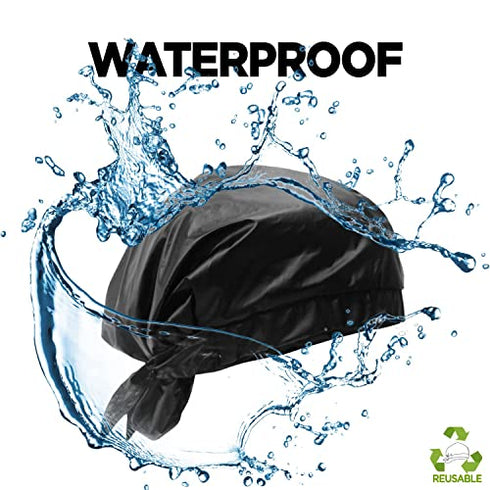 HAVHAF Dapper Men Shower Cap For Men (Black, XL) - Reusable Waterproof Extra Large Mens Shower Cap Men | For Braids Long Hair Cap For Shower Caps Bonette For Men | Perfect Gift For Man (Glossy Black)