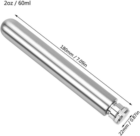 MOTZU 2 oz Hip Stainless Steel Flask & Funnel Set, Mini Portable Tubed Pocket Wine Whiskey Flask, Easy Pour Funnel is Included