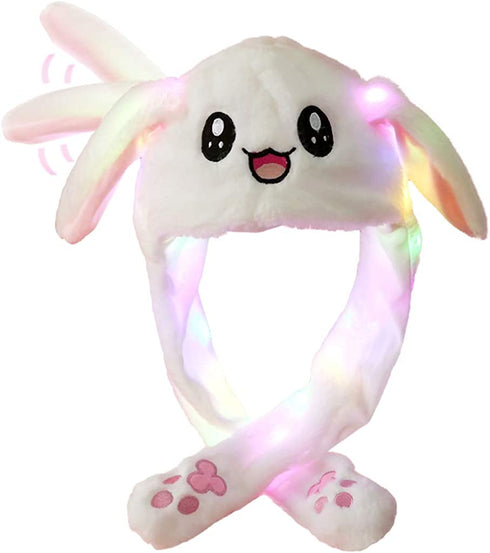 IronBuddy LED Glowing Plush Moving Rabbit Hat Funny Glowing and Ear Moving Bunny Hat Cap for Women Girls, Cosplay Christmas Party Holiday Hat