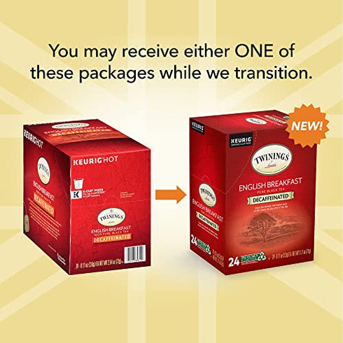 Twinings Decaf English Breakfast Tea K-Cup Pods for Keurig, Naturally Decaffeinated Black Tea, Smooth, Flavourful, Robust, 24 Count (Pack of 1)