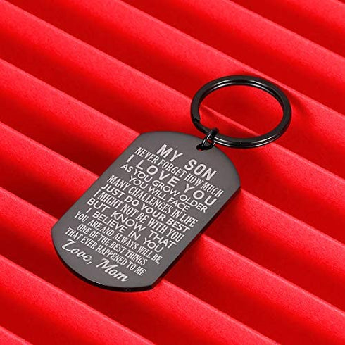Inspirational Gift to Son from Mom Keychain Birthday Gifts for Step Son Adult Son Teen Boy from Mother in Law Stepmom Valentines Day Christmas I Love You Serve in the Army (Black)