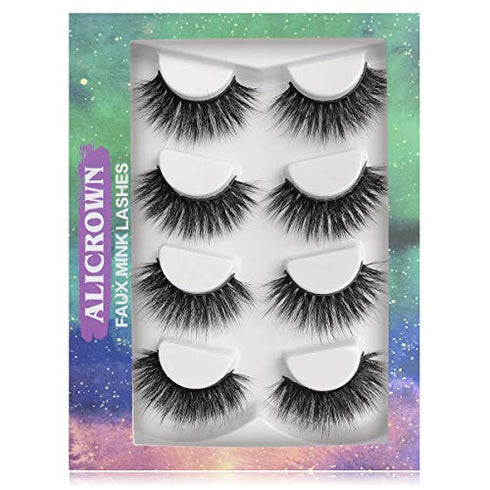 ALICROWN Faux Mink Lashes Pack 3D Volume Natural Fluffy Wispies Cross False Eyelashes