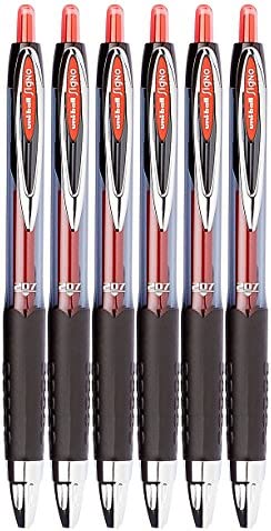 Uni-ball Signo 207 Retractable Gel Ink Rollerball Pens, Medium Point 0.7mm, Pack of 6 (Red)