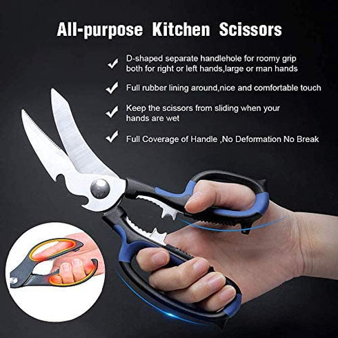 Latest 2020 Heavy Duty Kitchen Shears with Unique Curve Blade, No Rust Cooking Knives Multi-purpose Scissors for Turkey Poultry Chicken Meat Bone Nuts Cardboard