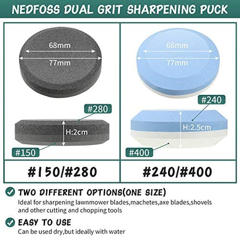 4 Axe Sharpener Tools with Sheath, Multipurpose Axe Sharpener Stone Axe Dual Grit Sharpener Puck Camping Hatchet Sharpening Stone Disk in Black and Blue for Dull Axe Sharpening (Diameter 7.7 cm)