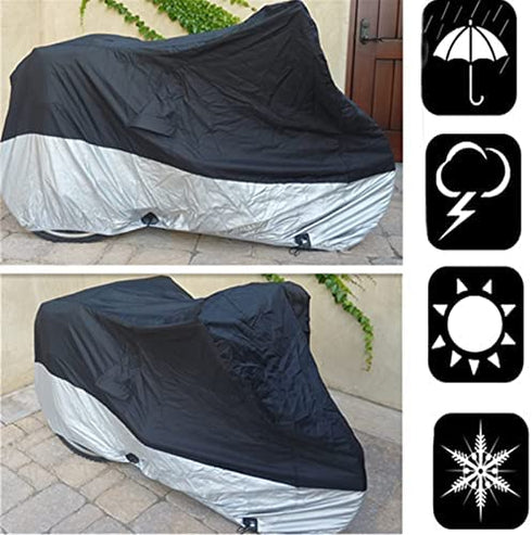Bike Cover Adult Tricycle Cover Waterproof Bicycle/Motorcycle Storage Cover, Heavy Duty Ripstop Material & Anti-UV, Protect Your Bike from Rain, Dust, Debris Sun for Outdoors Indoors (Silver-Black)