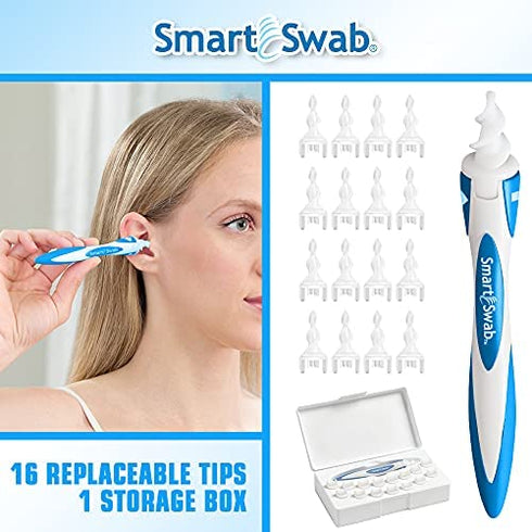 Smart Swab Spiral Ear Cleaner Ear Wax Removal Kit with 16 Tips Replaceable Soft Silicone Tips, Smart Flexible Ear Cleaning Kit & Reusable Ear Cleaning Tool Safe for Adults and Kids