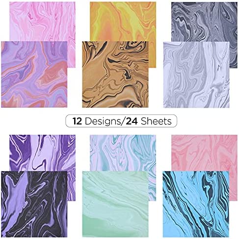 YARUMI Marble Pattern Scrapbook Paper, Single-Sided 6"×6" Patterned Paper Collection, Colorful Scrapbooking Paper Pad 160Gsm Cardstock Die-Cut Backgrounds Arts Crafts DIY Origami Decoupage - 24 Pages