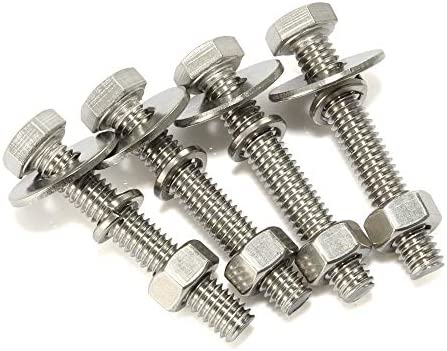 8 Sets 1/4-20 x 2-1/4" Hex Head Screws Bolts, Nuts, Extra-large and Thick Flat & Lock Washers, Fully Threaded, Stainless Steel 18-8, Bright Finish