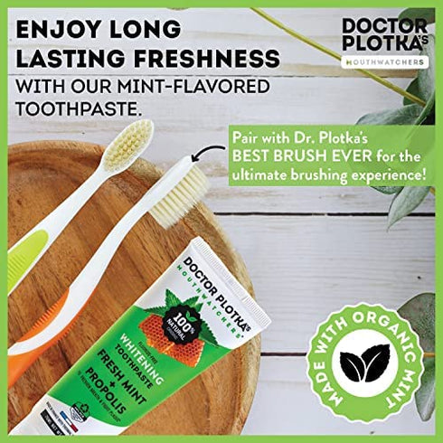 Dr Plotkas Natural Fluoride Free Whitening Toothpaste by Mouthwatchers | Organic Propolis and Fresh Organic Mint | Sensitive Teeth and Gums | | 3 Oz. Tube