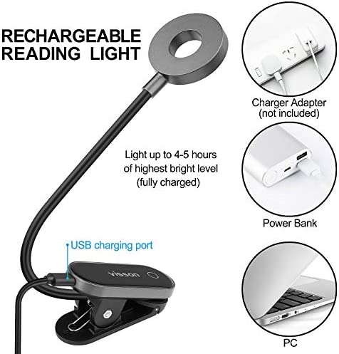 Visson Stepless Dimming Book Light,12 LED Reading Lights for Books in Bed,3 Color Temperature,Rechargeable Clip-on Light with Magnetic Function.Perfect for Bookworms,Kids