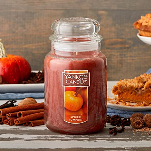 Yankee Candle Spiced Pumpkin Scented, Classic 22oz Large Jar Single Wick Candle, Over 110 Hours of Burn Time