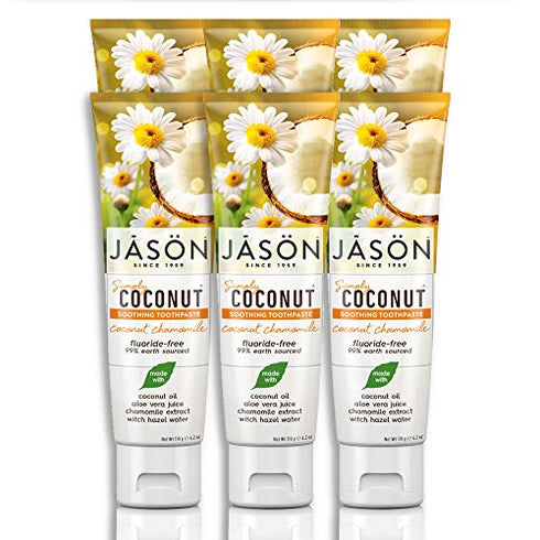 Jason Simply Coconut Soothing Fluoride-Free Toothpaste, Coconut Chamomile, 4.2 Oz