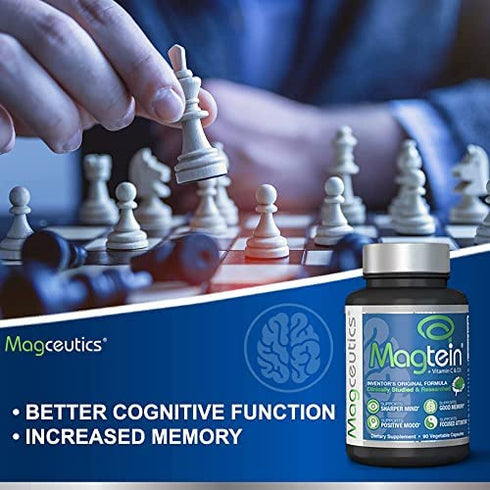 Magtein Magnesium L- Threonate - Bioavailable and 100% Water Soluble Magnesium - Clear Brain Fog, Improve Memory, Focus and Attention, Support Sleep and Mood – 30 Day Supply- 60 ct. Veggie Capsules