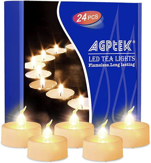 AGPTEK Timer Flickering Tea Lights 24 Pack Flickering LED Candles with Timer Battery Operated Flameless Tealight Candles for Wedding Holiday Party Home Decoration Warm White