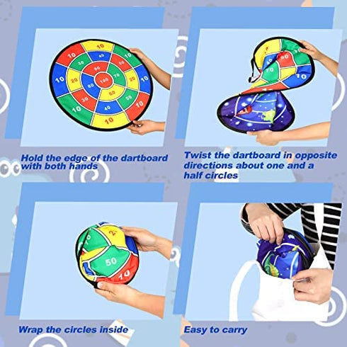 Dart Board for Kids Double Sided with 16 Sticky Balls 2 Hooks, Party Games Stocking Stuffers Dinosaur Target Toys for 3 4 5 6 7 8 9 10 11 12 Year Old Boys and Girls