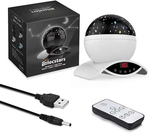 Elecstars Night Lights, Rechargeable Star Projector with Remote Control and Timer Auto Off Design, Rotating Projection Lighting Lamp, Room Decor. (White)€¦
