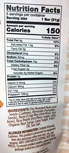 180 Snacks Fruit Nut & Seed Crunch Bar 1 Pack, 5 Snack Bars (Almond Cashew)