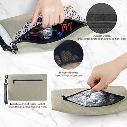 FashGudim Smell Proof Bags with Combination Lock,Carbon Lined Odor Proof Pouch 10.2 x 7.2 inches Medicine Lock Bag Travel Storage Organizer (Sand)