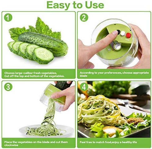 Handheld Spiralizer Vegetable Slicer, 4 in 1 Heavy Duty Veggie Spiral Cutter - Zoodle Pasta Spaghetti Maker
