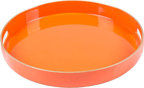 MAONAME 13" Round Tray, Orange Serving Tray with Handles, Modern Decorative Tray for Coffee Table, Plastic Ottoman Tray for Ottoman, Bathroom, Decor