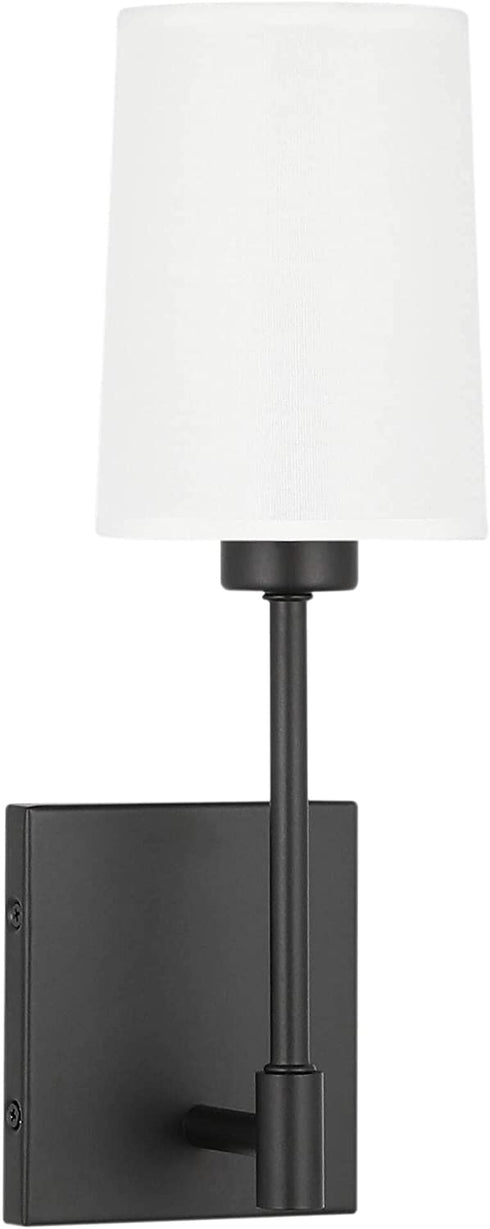 XiNBEi Lighting Bedroom Wall Lamp, Modern 1 Light Black Wall Mounted Sconce Light with Fabric Shade for Bedside & Living Room XB-W1215-1-MB