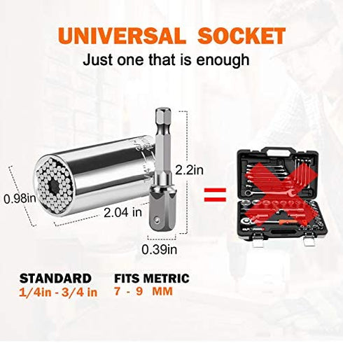 Universal Socket Tools - 7-19mm Multi Function Universal Hand Tools Socket Wrench,Power Drill Adapter Socket DIY Tool,Best Gifts Tools for Men Women, Father's Day Gift Birthday Gift