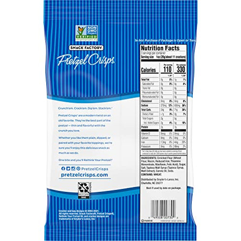 Snack Factory Pretzel Crisps, Original, On-the-Go Bag, 3 Oz