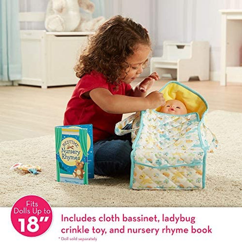 Melissa & Doug Mine to Love Bassinet Play Set Portable Carrier for Dolls with Crinkle Toy, Nursery Rhyme Book