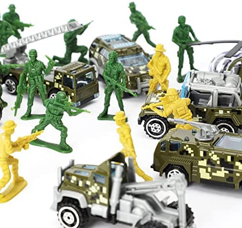 TOY Life Army Men Toys for Boys, Toy Soldiers Army Toys Plastic Green Army Men Army Action Figures Military Toys, Die Cast Metal Military Vehicles with a Bag Toy Helicopter, Halloween Prizes for Kids