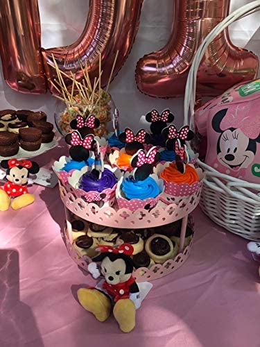 24 Serves Pink Mouse Mini Cupcake Toppers and Wrappers Birthday Cake Decorations for Pink Mouse Pink Mini Mouse Themed Party Baby Shower Supplies and favors
