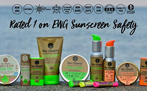 Raw Elements Face and Body Certified Natural Sunscreen | Non-Nano Zinc Oxide, 95% Organic, Water Resistant, Reef Safe, Cruelty Free, SPF 30+, All Ages Safe, Moisturizing, Reusable Tin, 3oz