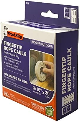 Frost King P14H Fingertip Rope Caulk, 30' Long, 6-1/4 oz, Gray, 30 Foot