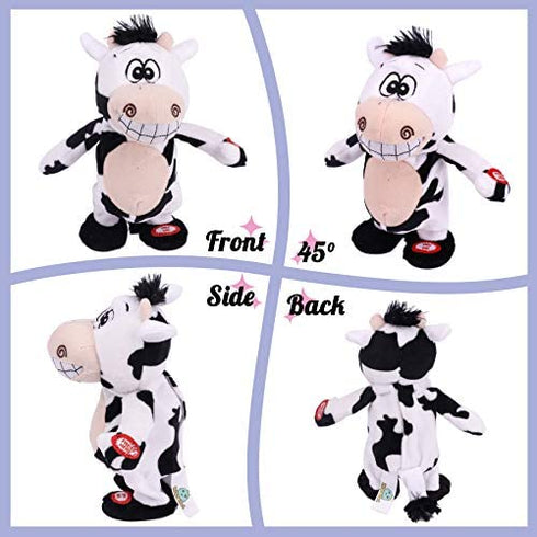Hopearl Talking Singing Cow Repeats What You Say Walking Electric Interactive Animated Toy Speaking Plush Buddy Gift for Toddlers, 8''