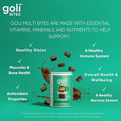 Goli® Multi Vitamin Bites - 30 Count - Milk Chocolate Vanilla Cocoa Flavor 10+ Vitamins & Nutrients for Overall Health & Wellbeing, Immune Support, Nervous System Support, Bone and Muscular Health