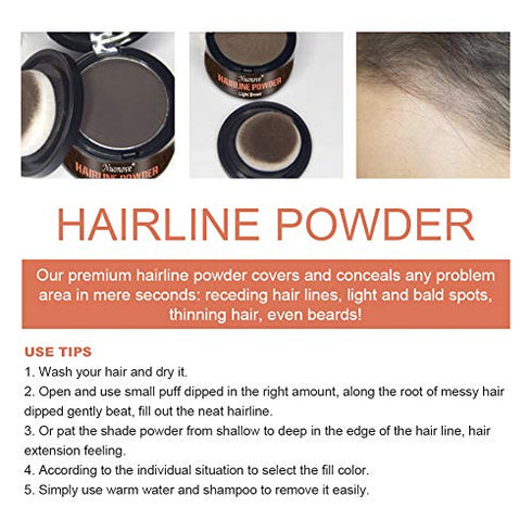 Hairline Powder Hair Line Powder Hair Shadow Touch Up Hair Powder ?Light Brown + Dark Brown? Quick Cover Grey Hair Root Concealer with Puff Touch, Root Cover Up for Thinning Hair, Waterproof, Non-sticky, 2pc