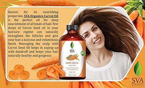 SVA Organics Carrot Seed Carrier Oil with Dropper- 118 ml (4 fl. oz.) 100% Pure, Natural, Cold Pressed and Therapeutic Grade for Moisturized Skin, Shiny Hair, Aromatherapy & Massage
