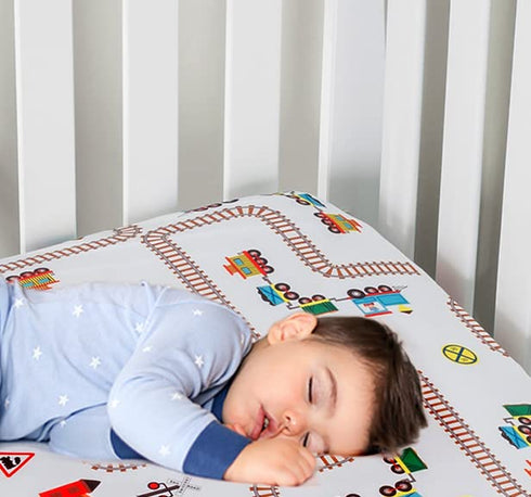 Baby Boy Fitted Crib Sheet Choo Choo Train, 100% Soft Breathable Microfiber Baby Sheet, Fits Standard Size Crib Mattress 28in x 52in, Nursery Sheet