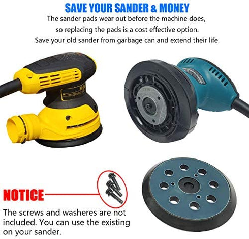 5" Hook & Loop Replacement Sander Pad for Makita & DeWalt Sander - Fit BO5010/K, BO5030/K, BO5031/K, BO5041/K DeWalt DW420/K, DW421/K, DW422/K, DW423/K, DW426/K, D26450, D26451/K, D26453/K, D26456,