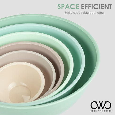 COOK WITH COLOR Mixing Bowls with Lids - 12 Piece Plastic Nesting Bowls Set includes 6 Prep Bowls and 6 Lids, Microwave Safe Mixing Bowl Set (Mint Ombre)