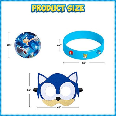 (NEW UPGRADE) Birthday Party Favors Set,82 pcs Birthday Party Supplies for Kids include 12 Masks,10 Sonic Pins and 50 Stickers,Best for Fill Up the Birthday Gift Bags