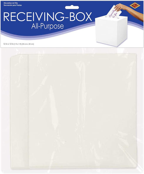 Beistle White Card Box Holder for Weddings, Baby Shower, Birthday and Graduation Celebrations, 12" x 12"
