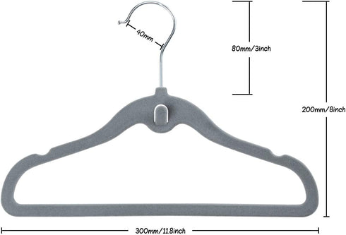 Kids Velvet Clothes Hangers - 30Pcs Baby Hanger Non Slip Space-Saving Cascading Hangers with Rotatable, Grey