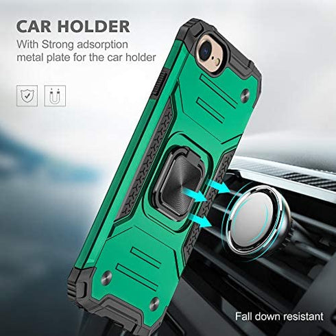 Reejax iPhone SE 2020 Case,iPhone 7 Case,iPhone 8 Case with Screen Protector,Heavy Duty Rugged Cover with Magnetic Ring Kickstand,Protective Phone Case for iPhone 7/8/SE 2020 Dark Green
