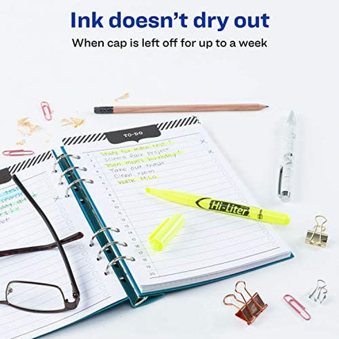 Avery Hi-Liter Pen-Style Highlighters, Smear Safe Ink, Chisel Tip, 12 Fluorescent Yellow Highlighters (23591)