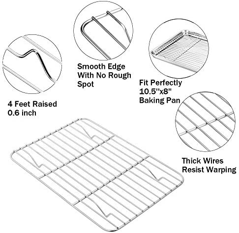 P&P CHEF Cooling Rack Pack of 2, Stainless Steel Small Cooking Rack for Cooling Baking Roasting Grilling Drying, Rectangle 9.7'' x 7.3'' x 0.6'', Fits Small Toaster Oven, Oven & Dishwasher Safe