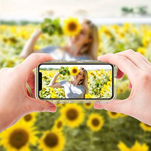 GUAGUA iPhone XR Case Sunflower Clear Floral Flowers for Girls Women 3 in 1 Hybrid Hard Plastic Soft Rubber Cover Shockproof Protective Phone Cases for iPhone XR 6.1-inch Transparent Yellow